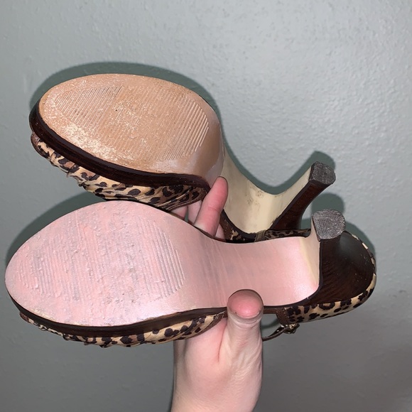Steve Madden Maggie leopard print peep toe platform heels Sz 7.5 ankle tie - Picture 16 of 17